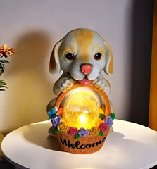 harming Solar-Powered Puppy Welcome Statue - Cute Resin Dog Garden Decor with Flower Basket, Perfect for Outdoor Spaces & Home Accents harming Solar-Powered Puppy Welcome Statue - Cute Resin Dog Garden Decor with Flower Basket, Perfect for Outdoor Spaces & Home Accents