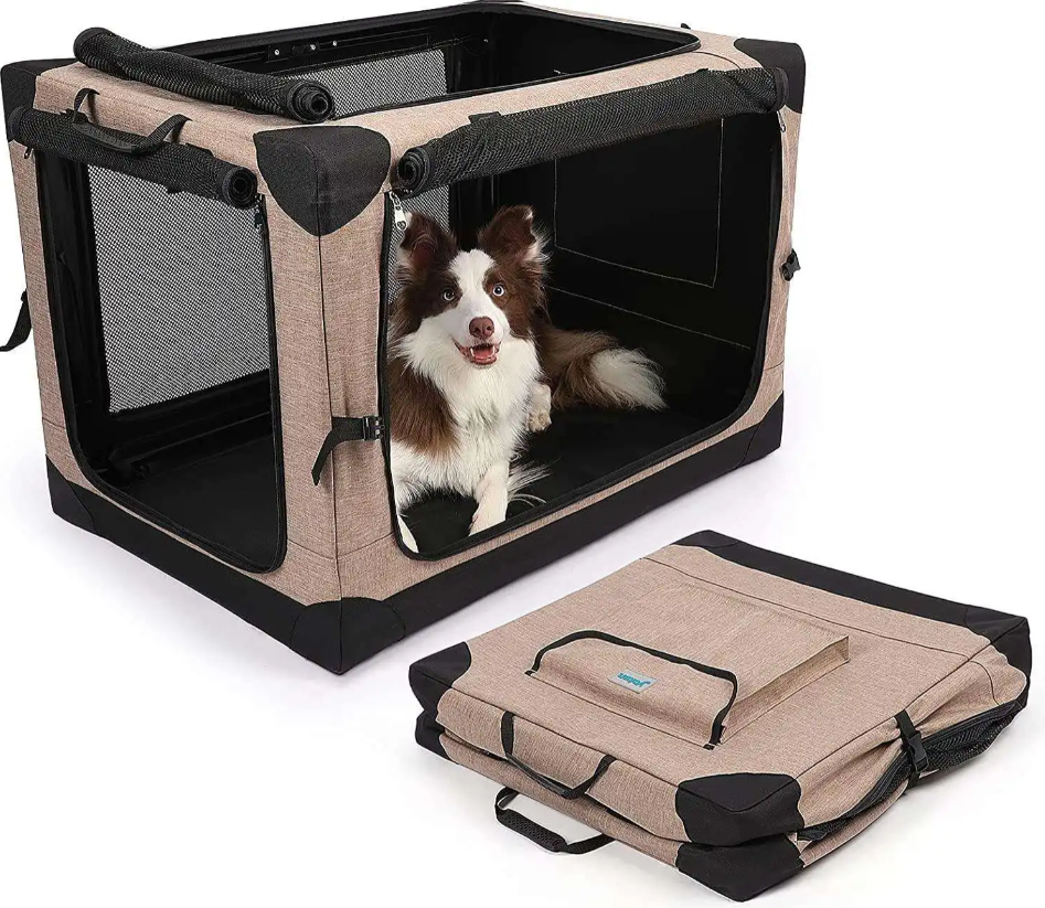 4 Door Portable Folding Pet Carrier Dog Soft Crate Strong Steel Frame Travel Collapsible Cat Dog Crate
