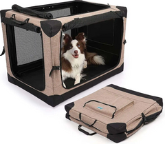 4 Door Portable Folding Pet Carrier Dog Soft Crate Strong Steel Frame Travel Collapsible Cat Dog Crate