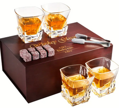 4pcs Whisky Glasses, 10oz With 8 Cube Granite Chilling Stones, Whiskey Rocks Glasses, Ideal Gift Set For Parents, Friends And Loved Ones
