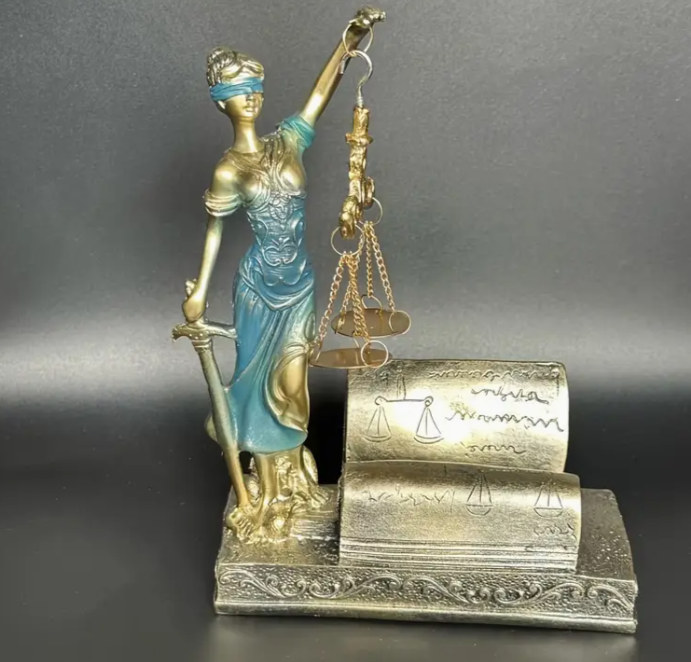Goddess of Justice Resin Sculpture - Blindfolded Lady with Scales & Sword, Elegant Indoor/Outdoor Decor for Living Room