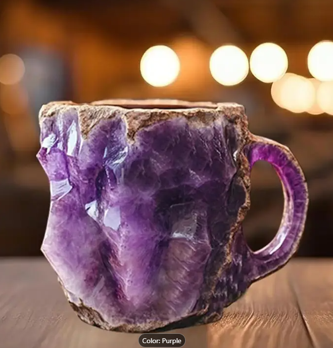 Mineral Purple Crystal Coffee Mugs, Crystal Mineral Coffee Mugs, Natural Mineral Crystal Coffee Mug, Crystal Mugs for Coffee, Mineral Crystal Coffee Mugs With Handle