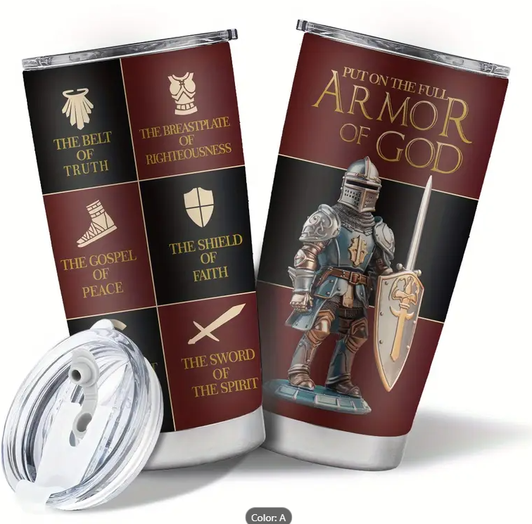 Armor of God Stainless Steel Tumbler - 20oz Christian Coffee Mug with Inspirational Quote - Unique Religious Gift Idea for Men, Women, Fathers, Friends - Perfect for Birthday, Christmas, Father's Day