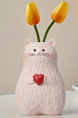 Whimsical Cartoon Cat Bud Vase - Resin Heart-Shaped Kitty Figurine Planter with Cylinder Design for Home Decor