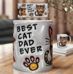 Best Cat Dad Ever 11oz Ceramic Coffee Mug – Funny & Cute Design with Playful Cat Illustrations,