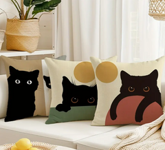 Black Cat Color Blocking Throw Pillow Covers, Modern Abstract Home Cushion Covers, 18in*18in, Farmhouse Home Decor Pillowcases