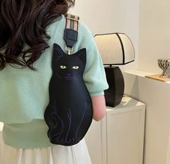 Stylish Black Cat Crossbody Bag - Large Capacity PU Leather, Retro Animal Design with Adjustable Strap