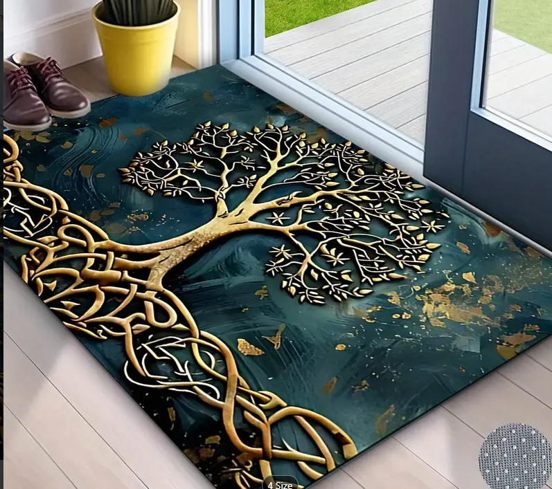 Welcome Mat Featuring a Tree of Life Design, Suitable for Outdoor Use, Non-Slip And Washable, Durable And Versatile Carpet for Entryways, Courtyards, Balconies, Laundry Rooms