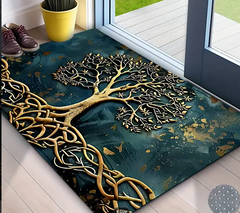 Welcome Mat Featuring a Tree of Life Design, Suitable for Outdoor Use, Non-Slip And Washable, Durable And Versatile Carpet for Entryways, Courtyards, Balconies, Laundry Rooms