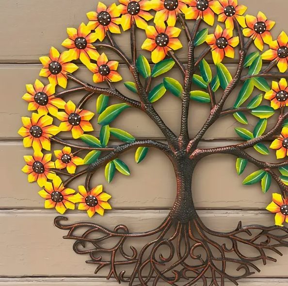 Vibrant Sunflower Tree of Life Metal Wall Art - Boho Chic Indoor/Outdoor Decor