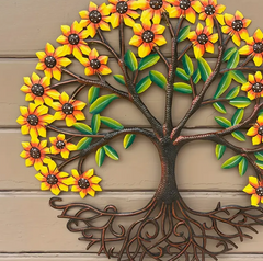 Vibrant Sunflower Tree of Life Metal Wall Art - Boho Chic Indoor/Outdoor Decor