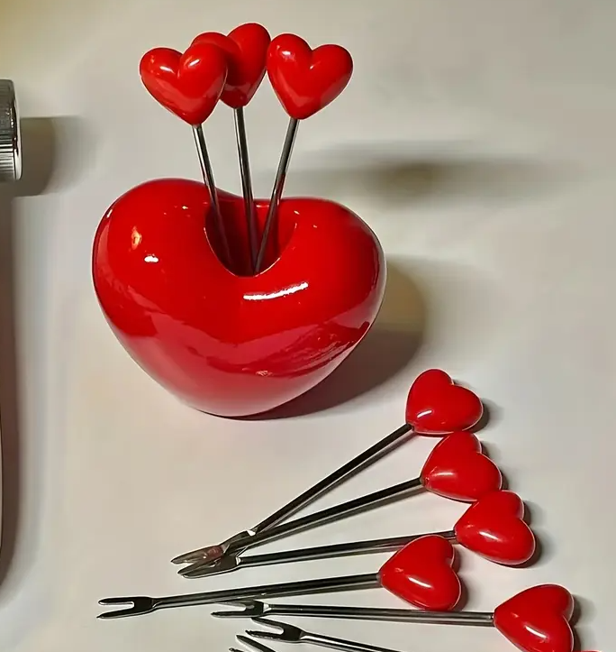 10pcs Stainless Steel Love Heart Fruit Fork Set, Cake Forks for Snack Tableware,