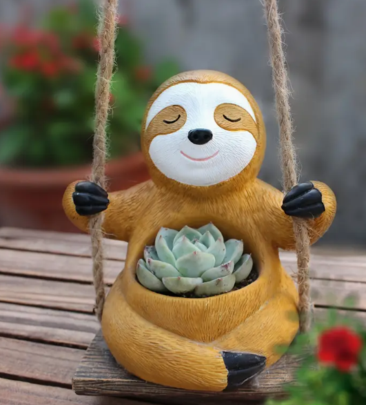 Resin swing sloth planter pendant, cute swing hanging planter, suitable for indoor and outdoor plants