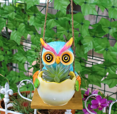 1pc Mini Colorful Owl-Shaped Hanging Flowerpot, Succulent Plant Container with Drainage Holes