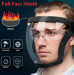 Full Face Protective Mask - Transparent, Durable Plastic for Outdoor & Kitchen Use, Secure Closure