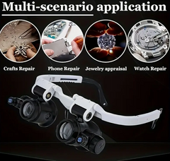 [2 LED Lights Head Mounted Magnifier] Head Mounted Magnifier With 2 LED Lights, 3 Removable Lenses (8X-15X-23X), Suitable For Reading, Jewelry Making And Precision Work