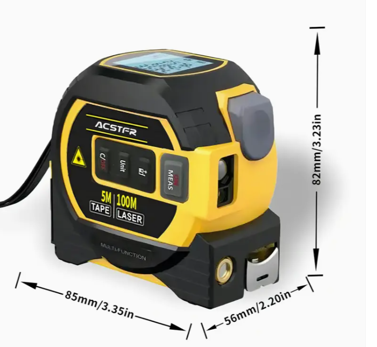 3in1 Digital High Precision Laser Rangefinder, Steel Tape, 1pc, Equipped with 2AAA Batteries