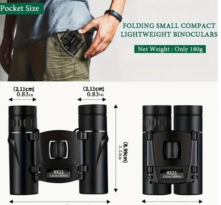 8x21 Long Range HD Zoom Powerful Binoculars, Compact Binoculars For Adults And Kids, High Powered Mini Pocket Binoculars, Small Binoculars For Bird Watching, Concert Theater Opera