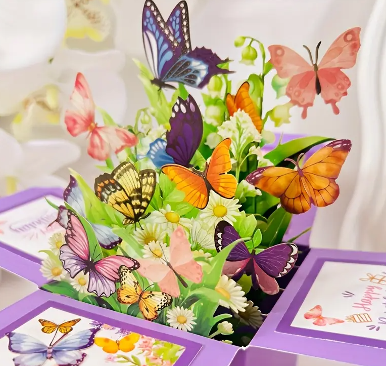 3D Pop-Up Birthday Card with Floral & Butterfly Design - Handwritten Message, Premium Paper, Perfect for Parents, Friends, Grandparents - Unique Creative Gift Idea