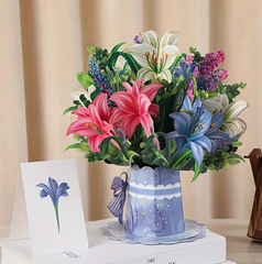 Pack of 1 - Vibrant 3D Pop Up Lily Bouquet Greeting Card - Stunning Floral Design with Note Card and Envelope