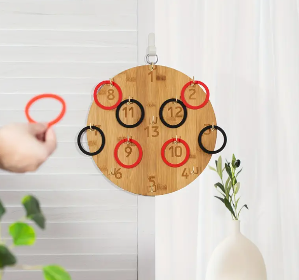 [12 Rings Hook Throwing Game] Hook and Loop Throwing Game Board, Bamboo Throwing Board Game with 12 Rings and Extra Hooks, Indoor/Outdoor Fun Game, Party Game 99 sold Sold by fresh funny