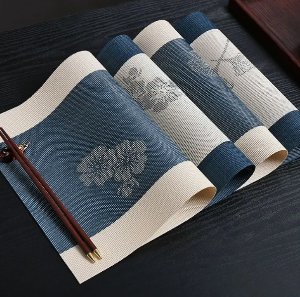 [Luxury Insulated Placemats] 4pcs Luxury Insulated Placemats - Chinese Design PVC Rectangular Table Mats, 17.7x11.8", Hand Washable, Heat Resistant, Ideal for Home & Restaurant Use