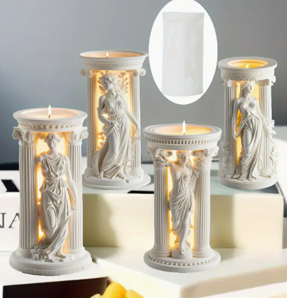 3D Greek Mythology Silicone Mould, Goddess Athena Resin Casting Candle Mould for Epoxy, Plaster, Clay - Home Decoration Scented Candle Making Kit, Cylinder Shape - DIY Craft Moulds