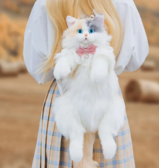 Soft Polyester Fur Calico Cat Backpack - Adjustable Straps, Realistic Stuffed Animal - Perfect Gift for Cat Lovers, Women, Anniversaries, Christmas, Gift Set Box Card
