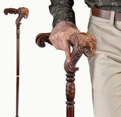 lephant Gentleman's Cane - Detachable Wooden Scepter with Ornate Elephant Carvings, Dark Brown Wood & Black Rubber Tips, Ergonomic Comfort Handle,