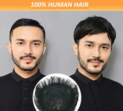 Men's Hair Topper Natural Black Short Men Topper Wig Real Human Hair With Clip For Male Guy Daily Wear Can Be Cut And Restyle