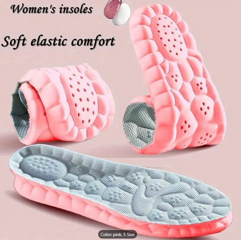 Breathable & Sweat-Absorbent Comfort Insoles for Women - Soft Elastic Inserts, Perfect for Sports & Casual Shoes, Pink,