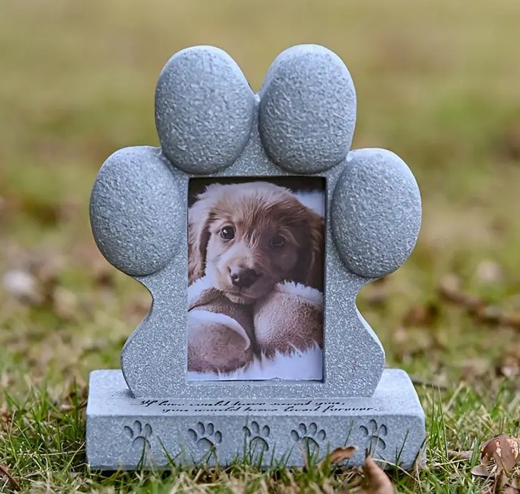 Paw Print Resin Pet Memorial Stone - Engraved "We Love You Forever" Dog Loss Sympathy Gift,