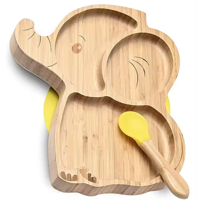 Baby Dinner Wood Plate Baby Bamboo Suction Plate