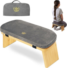 Bamboo, Foldable & Ergonomic Meditation Stool - Sturdy Prayer Bench with Meditation Cushion, Comfortable for Kneeling or Sitting - Perfect for Deeper & Longer Meditation