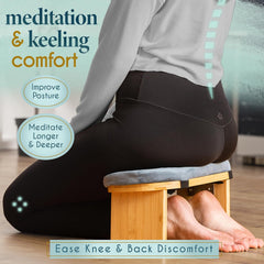 Bamboo, Foldable & Ergonomic Meditation Stool - Sturdy Prayer Bench with Meditation Cushion, Comfortable for Kneeling or Sitting - Perfect for Deeper & Longer Meditation