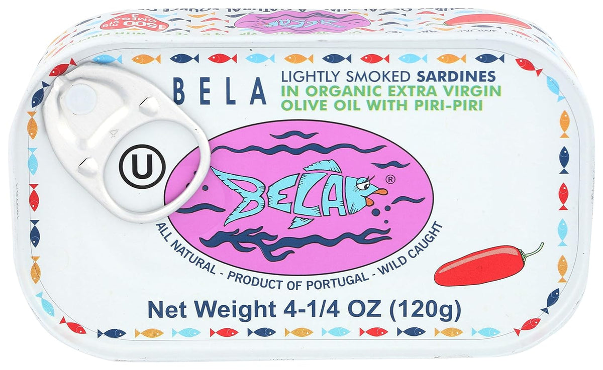 Bela Lightly Smoked Sardines in Organic Extra Virgin Olive Oil with Piri Piri - 12 pack