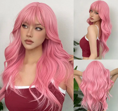 24 Inch Coily Heat Resistant Fantasy Hair Wig - Long Body Wave Style with Bangs for Women and Girls