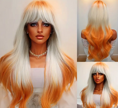 28 Inch White Orange Wavy Cos Wig For Parties