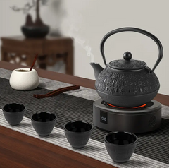 6-Piece Black Japanese Cast Iron Teapot Set