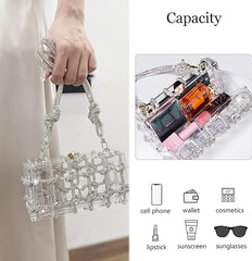 Acrylic Evening Handbag Clear Clutch Purse Chic Sparkly Bling Hobo Bag for Party Wedding Club with Rhinestones Strap