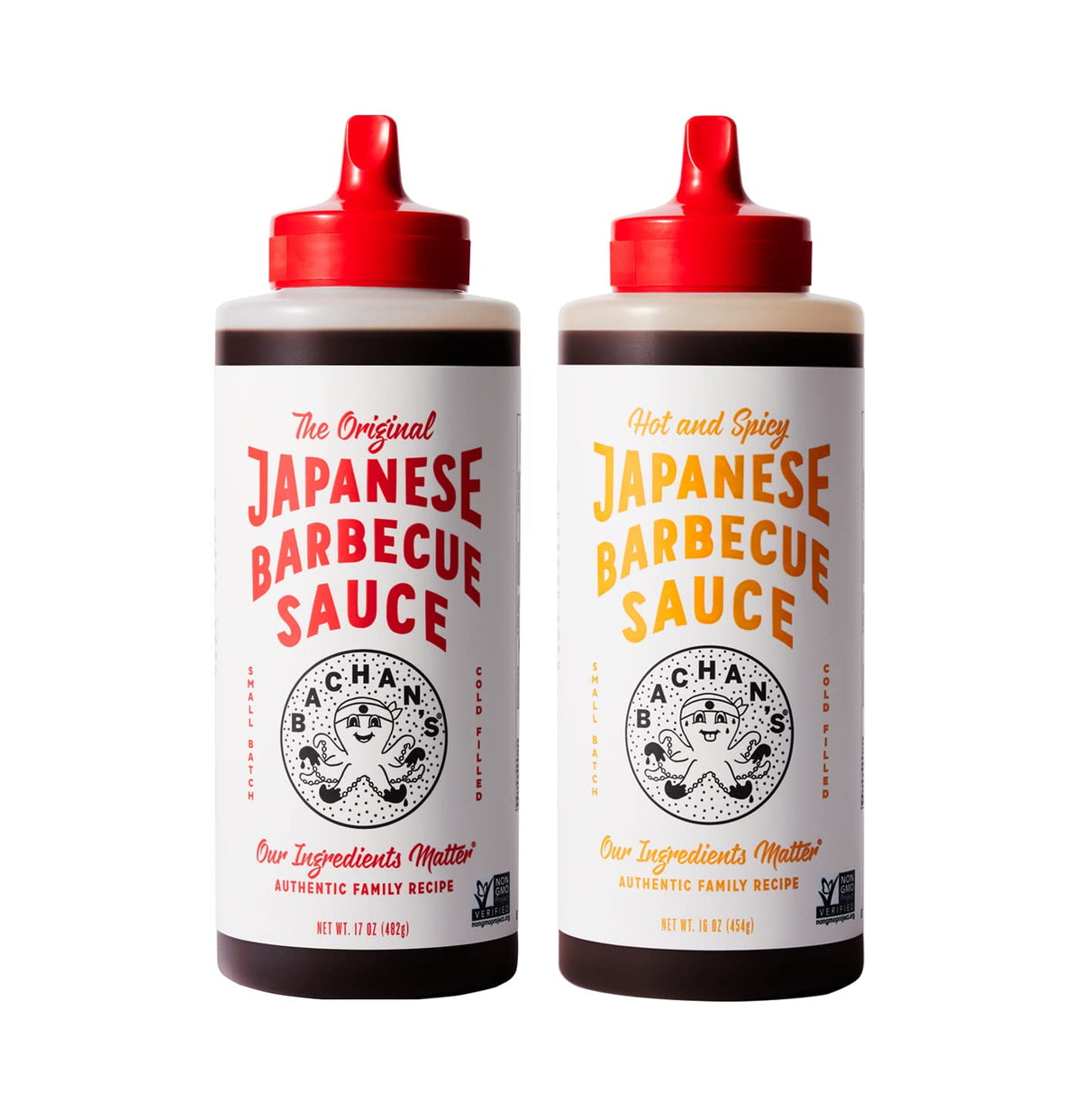 Bachan's Japanese Barbecue Sauce 2 Pack - 1 Original, 1 Hot and Spicy - BBQ Sauce for Wings, Chicken, Beef, Pork, Seafood, Noodles, and More. Non GMO, No Preservatives, Vegan, BPA free