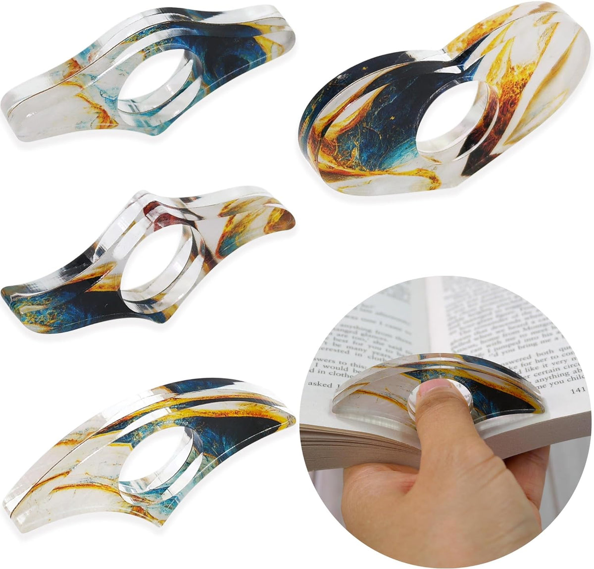 4pcs Book Page Holders for Reading Acrylic Thumb Bookmark Holder Book Opener Holder