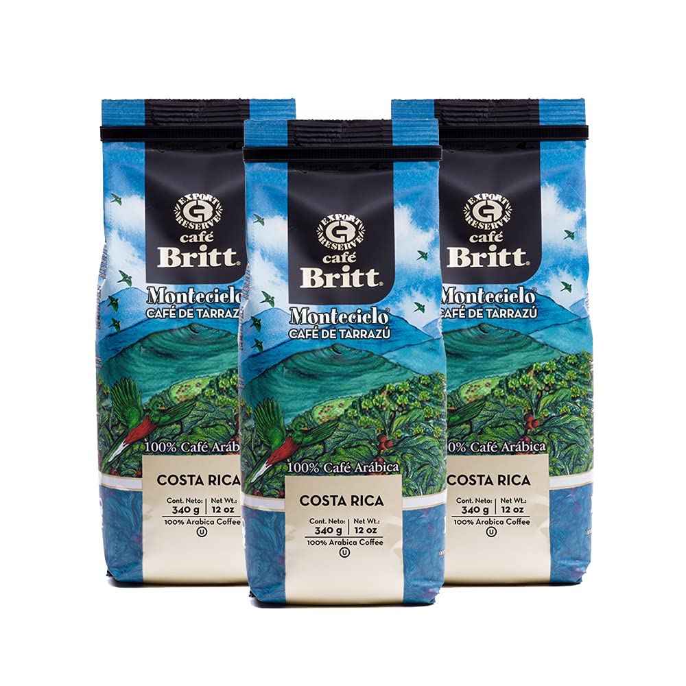 Café Britt® - Costa Rican Montecielo, Coffee From Tarrazu (12 oz.) (3-Pack) - Ground, Arabica Coffee, Kosher, Gluten Free, 100% Gourmet & Medium Dark Roast