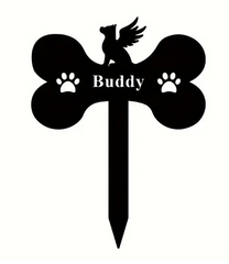 Cast Iron Dog Memorial grave Stake with Angel Wings and Bone Design Pet Memorial Grave Marker