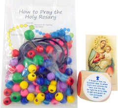 Catholic Childrens Gift Set Make Your Own Rosary Craft Kit and Prayer Cube and Holy Card