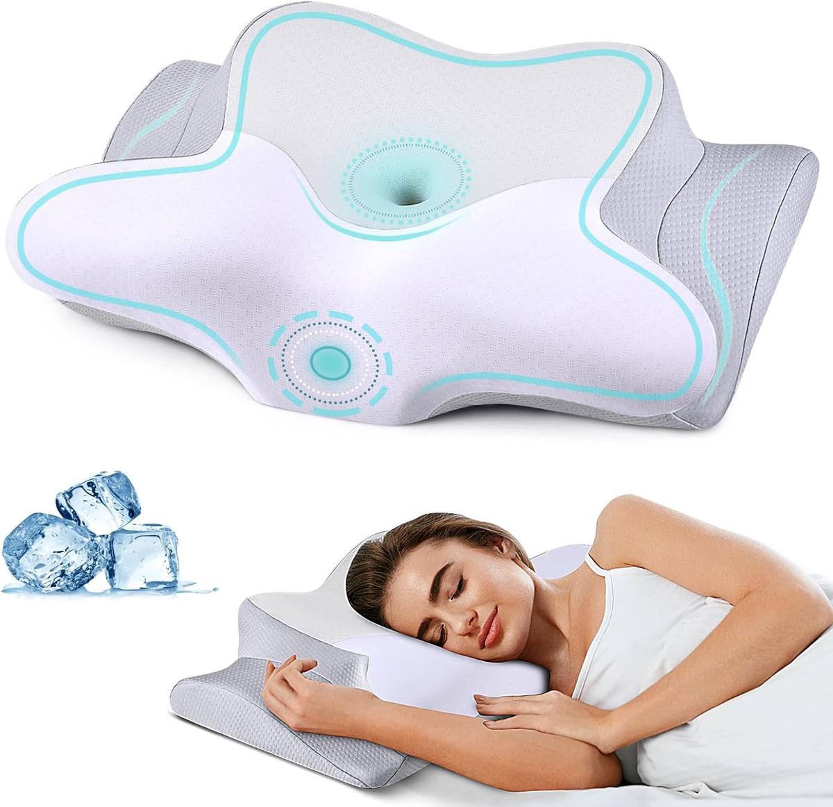 Cervical Pillow for Neck Pain Relief, Cooling Contour Memory Foam Pillows for Neck Support Odorless Ergonomic Neck Pillow Adjustable Orthopedic Bed Pillow for Side Back Stomach Sleeper with Pillowcase