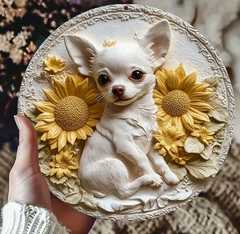 Chihuahua & Sunflower Aluminum Tin Sign, 8x8 inches, Rustic Animal Themed, Waterproof & Durable Wall Art