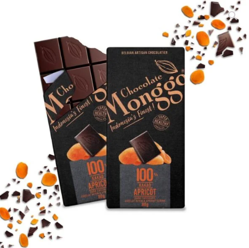 Chocolate Monggo Indonesia's Finest Chocolate Monggo APRICOT Dark Chocolate 100% Of Cocoa - Tablet 80g