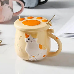 Coffee Cute Cat Mug Ceramic Cup with Lid for Cat Lovers