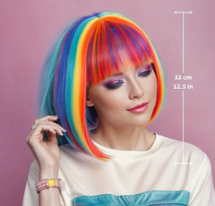 Colorful Bob Wig Short Straight Wig With Bangs Synthetic Wig Costume Wig For Halloween Party Music Festival